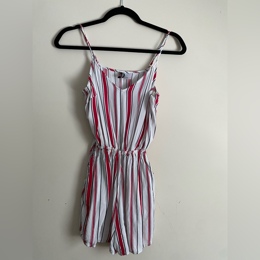 Red and White Striped Romper